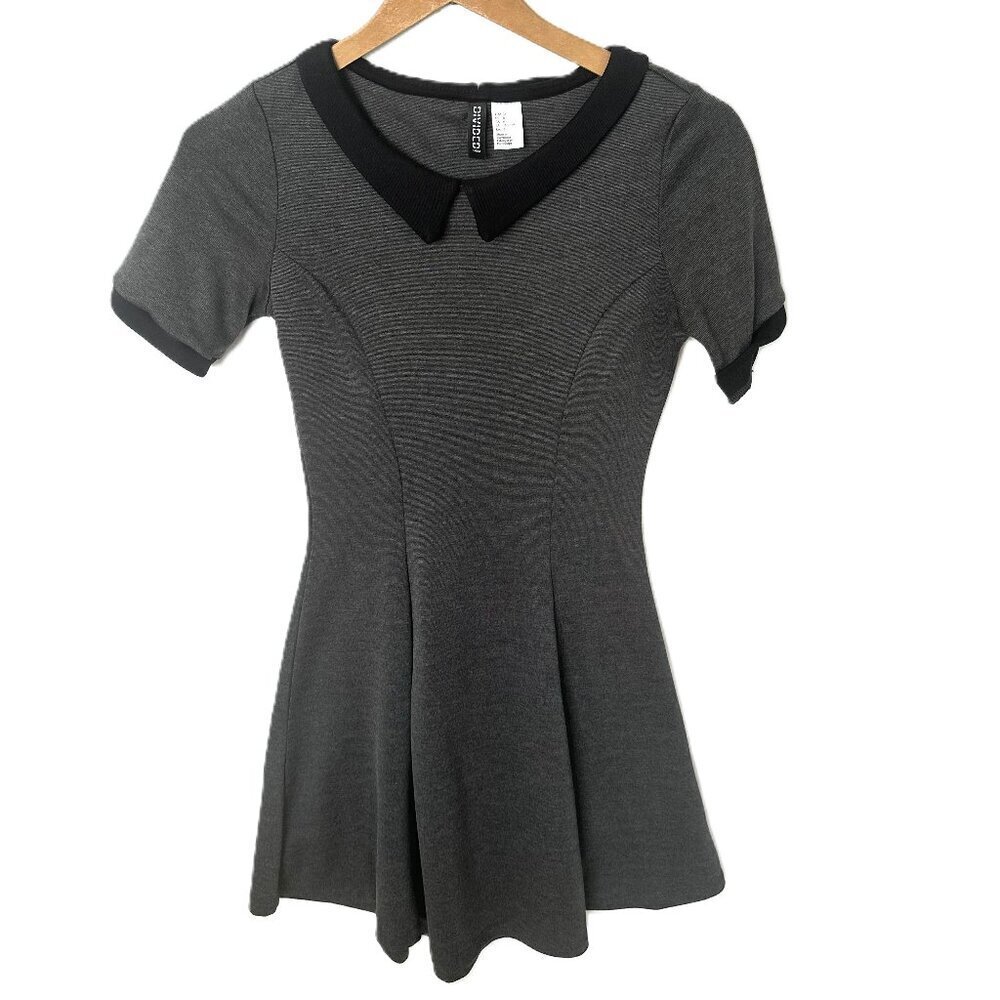 Cute Gray Skater Dress with Black Collar